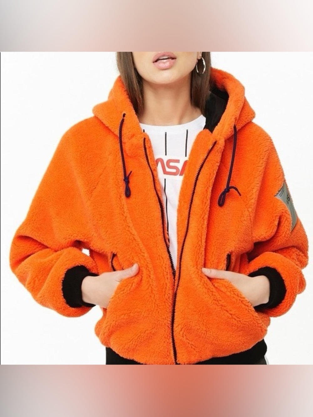 Forever 21 Orange NASA Sherpa Hooded Jacket